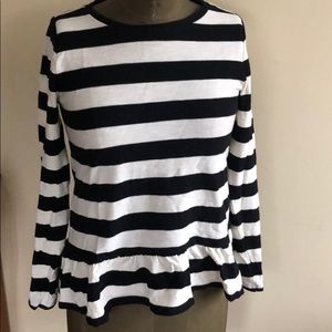 Loft Black and Cream Striped Peplum Top